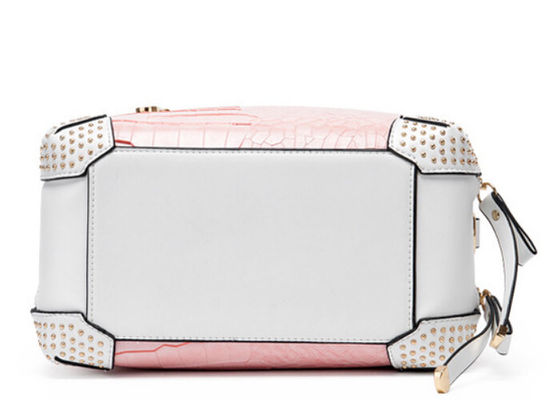 Tone Texture pink leather handbags for ladies , fashion handbag rivet selected fabric edge